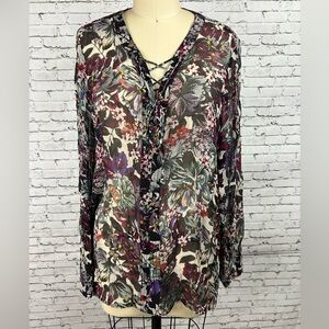 Lucky Brand | floral design thin see through soft blouse size XL